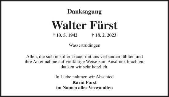 Traueranzeige von Walter Fürst