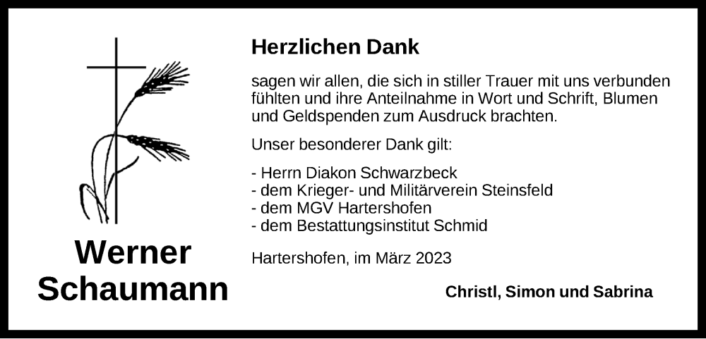  Traueranzeige für Werner Schaumann vom 18.03.2023 aus Rothenburg