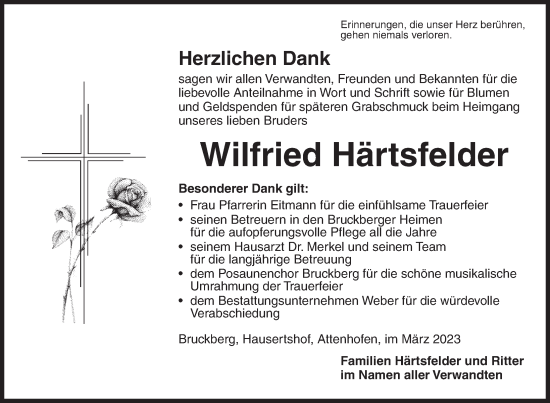 Traueranzeige von Wilfried Härtsfelder von Ansbach