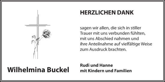 Traueranzeige von Wilhelmina Buckel von Dinkelsbühl/ Feuchtwangen