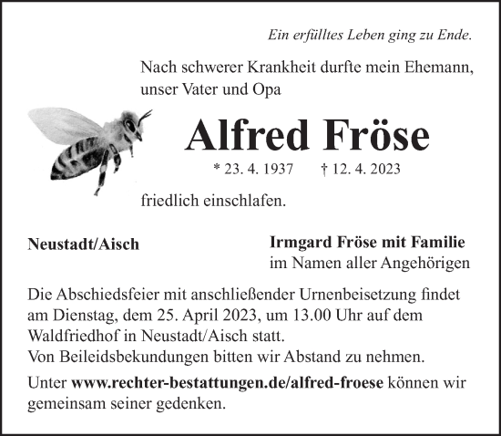 Traueranzeige von Alfred Fröse von Neustadt/ Scheinfeld/ Uffenheim