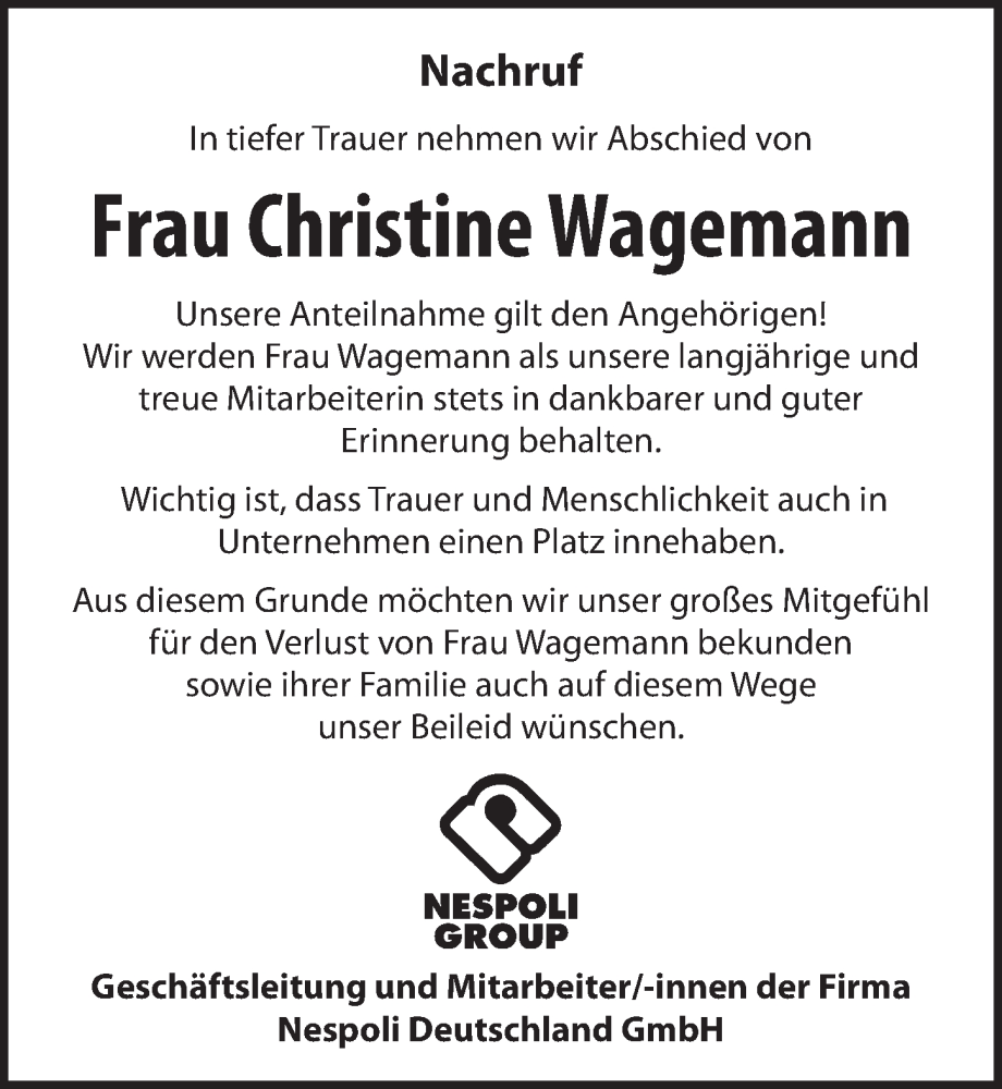  Traueranzeige für Christine Wagemann vom 05.04.2023 aus Dinkelsbühl/ Feuchtwangen