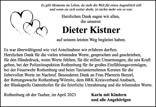 Traueranzeige von Dieter Kistner von Rothenburg
