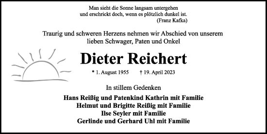 Traueranzeige von Dieter Reichert von Rothenburg