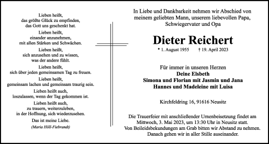 Traueranzeige von Dieter Reichert von Rothenburg