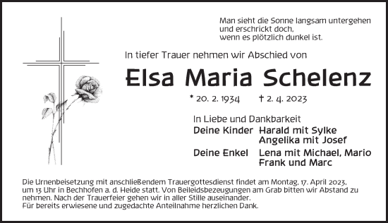 Traueranzeige von Elsa Maria Schelenz von Ansbach