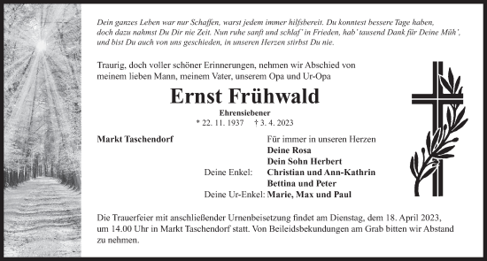 Traueranzeige von Ernst Frühwald von Neustadt/ Scheinfeld/ Uffenheim