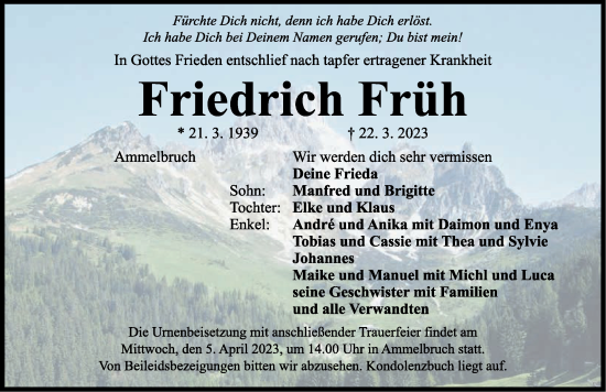 Traueranzeige von Friedrich Früh von Dinkelsbühl/ Feuchtwangen