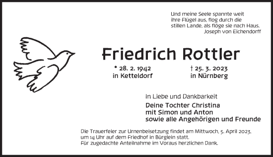 Traueranzeige von Friedrich Rottler von Ansbach