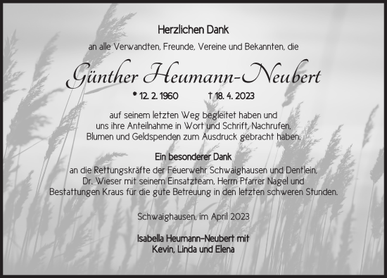 Traueranzeige von Günther Heumann-Neubert von Dinkelsbühl/ Feuchtwangen