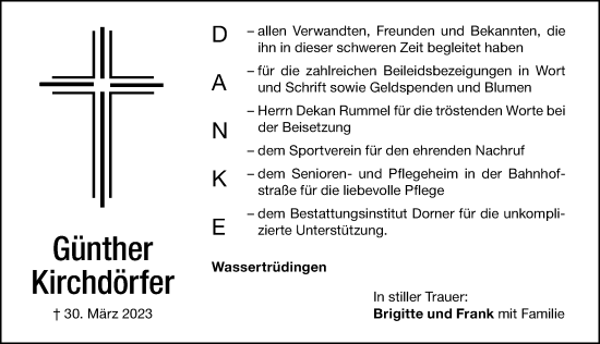 Traueranzeige von Günther Kirchdörfer von Dinkelsbühl/ Feuchtwangen