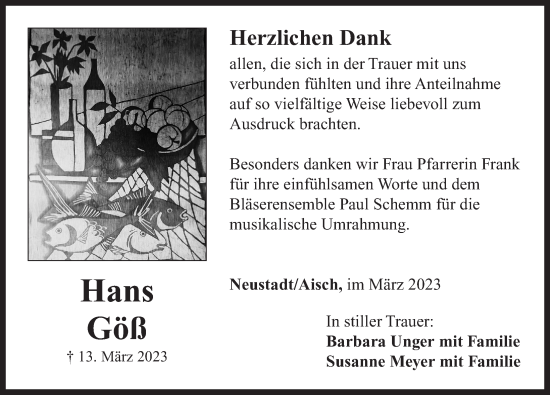 Traueranzeige von Hans Göß von Neustadt/ Scheinfeld/ Uffenheim