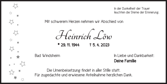 Traueranzeige von Heinrich Löw von Neustadt/ Scheinfeld/ Uffenheim