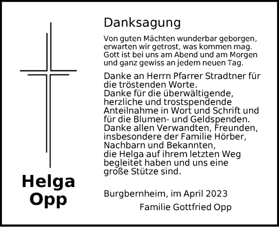 Traueranzeige von Helga Opp von GE