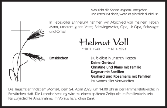 Traueranzeige von Helmut Voll von Neustadt/ Scheinfeld/ Uffenheim