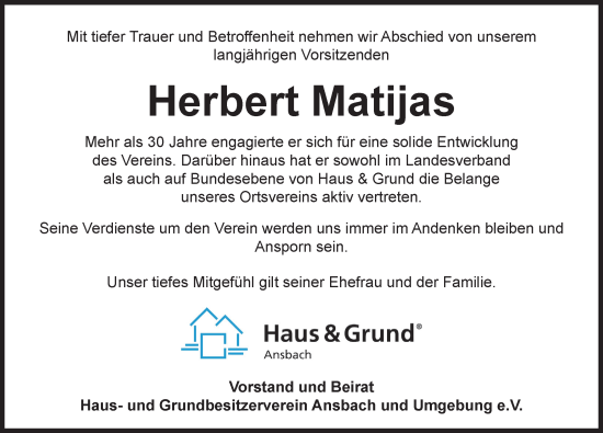 Traueranzeige von Herbert Matijas von GE
