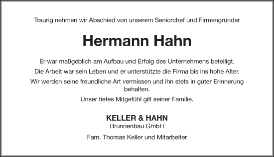 Traueranzeige von Hermann Hahn von Rothenburg