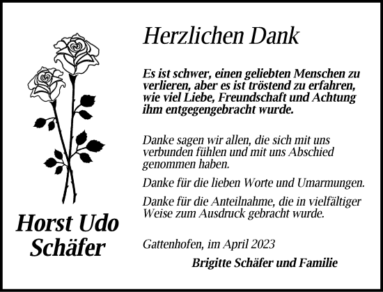 Traueranzeige von Horst Udo Schäfer von Rothenburg