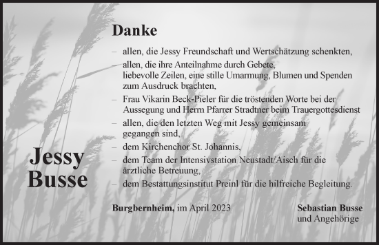 Traueranzeige von Jessy Busse von Neustadt/ Scheinfeld/ Uffenheim