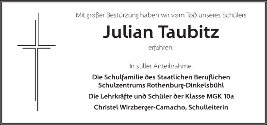 Traueranzeige von Julian Taubitz von Rothenburg