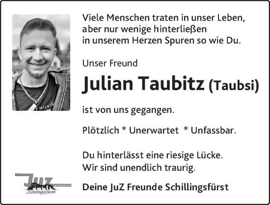 Traueranzeige von Julian Taubitz von Rothenburg