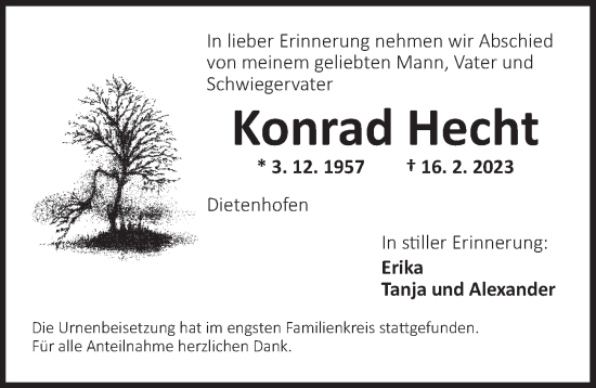 Traueranzeige von Konrad Hecht von Ansbach