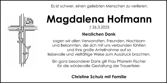 Traueranzeige von Magdalena Hofmann von Ansbach