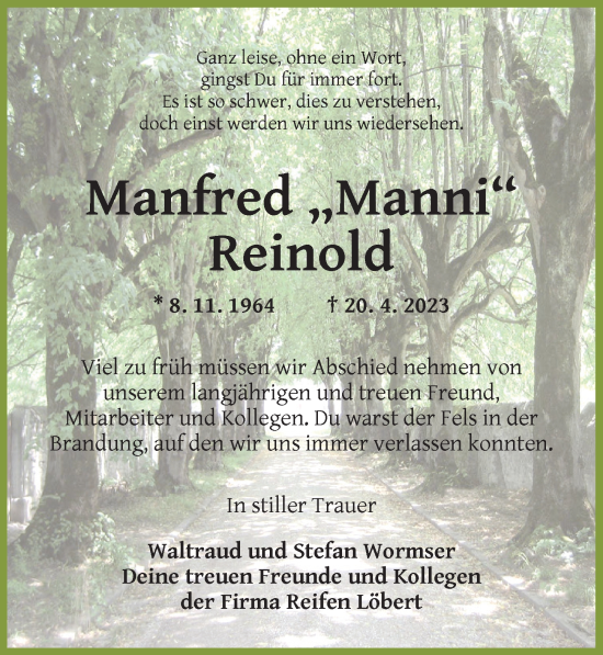 Traueranzeige von Manfred Reinold von Ansbach