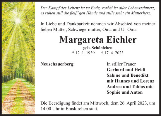 Traueranzeige von Margareta Eichler von Neustadt/ Scheinfeld/ Uffenheim