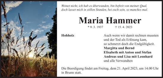 Traueranzeige von Maria Hammer von Neustadt/ Scheinfeld/ Uffenheim