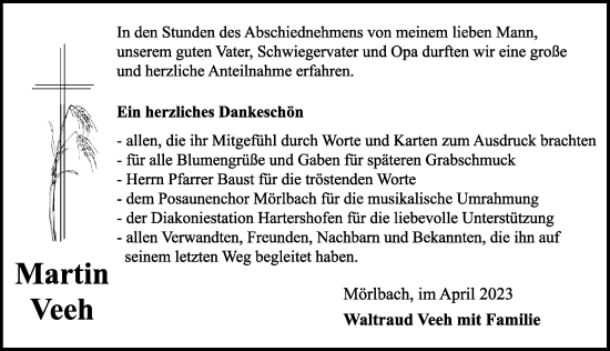Traueranzeige von Martin Veeh von Neustadt/ Scheinfeld/ Uffenheim