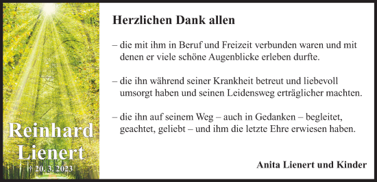 Traueranzeige von Reinhard Lienert von Neustadt/ Scheinfeld/ Uffenheim