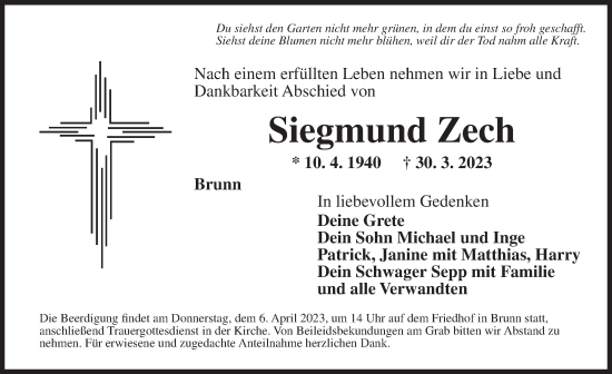 Traueranzeige von Siegmund Zech von Neustadt/ Scheinfeld/ Uffenheim