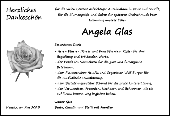 Traueranzeige von Angela Glas von Rothenburg