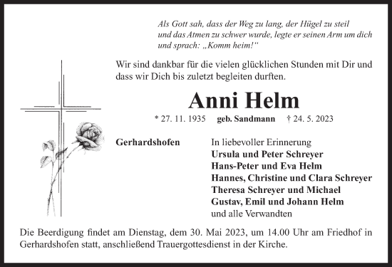 Traueranzeige von Anni Helm von Neustadt/ Scheinfeld/ Uffenheim
