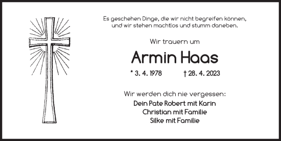 Traueranzeige von Armin Haas von Neustadt/ Scheinfeld/ Uffenheim