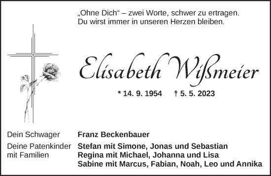 Traueranzeige von Elisabeth Wißmeier von Ansbach