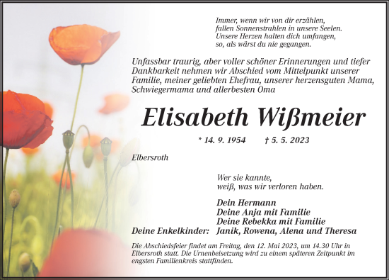 Traueranzeige von Elisabeth Wißmeier von Dinkelsbühl/ Feuchtwangen