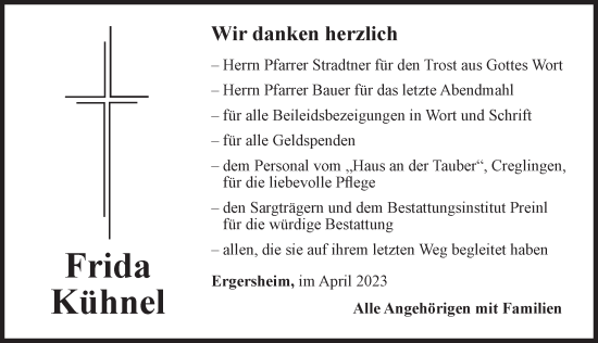 Traueranzeige von Frida Kühnel von Neustadt/ Scheinfeld/ Uffenheim