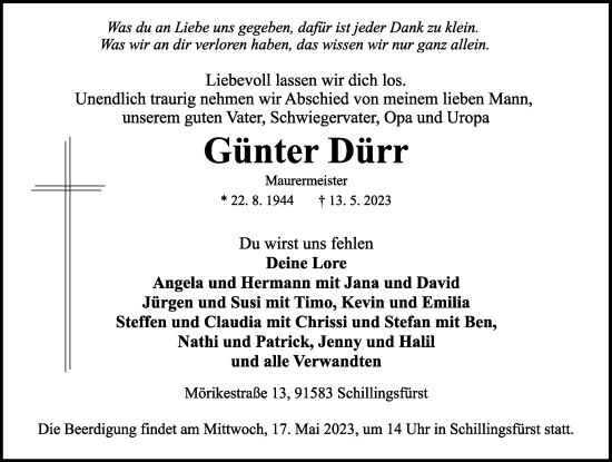 Traueranzeige von Günter Dürr von Rothenburg