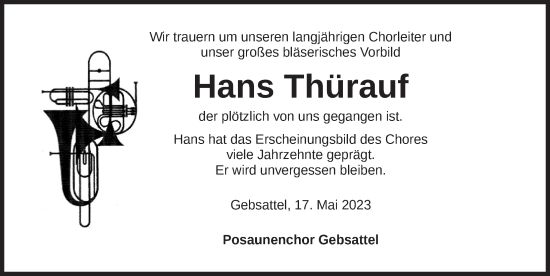 Traueranzeige von Hans Thürauf von Rothenburg