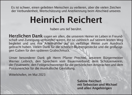 Traueranzeige von Heinrich Reichert von Dinkelsbühl/ Feuchtwangen