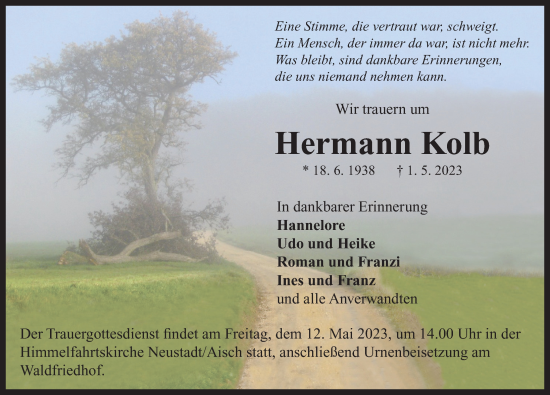 Traueranzeige von Hermann Kolb von Neustadt/ Scheinfeld/ Uffenheim