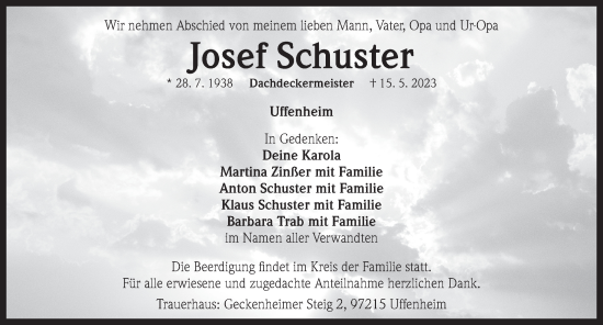 Traueranzeige von Josef Schuster von Neustadt/ Scheinfeld/ Uffenheim