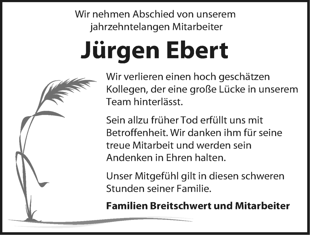  Traueranzeige für Jürgen Ebert vom 20.05.2023 aus Ansbach