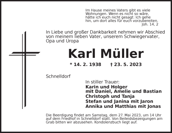 Traueranzeige von Karl Müller von Dinkelsbühl/ Feuchtwangen