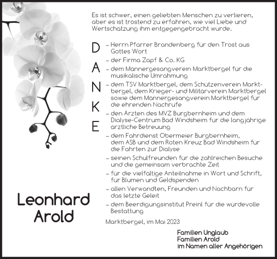 Traueranzeige von Leonhard Arold von Neustadt/ Scheinfeld/ Uffenheim