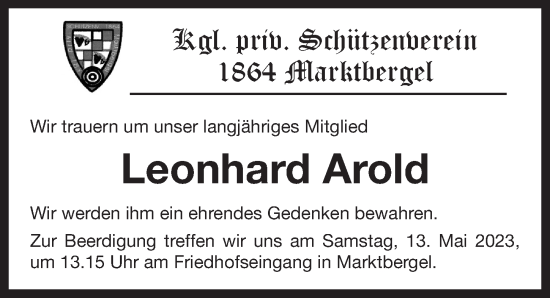 Traueranzeige von Leonhard Arold von Neustadt/ Scheinfeld/ Uffenheim