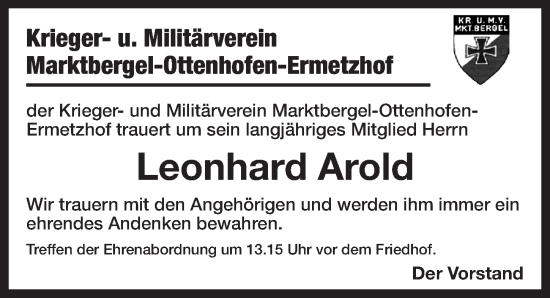 Traueranzeige von Leonhard Arold von Neustadt/ Scheinfeld/ Uffenheim