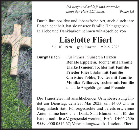 Traueranzeige von Liselotte Flierl von Neustadt/ Scheinfeld/ Uffenheim